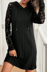 Lace Patchwork Long Sleeve Hooded Dress OutfitFlow
